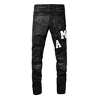 Amr White Logo Distressed Jeans