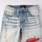 Amr Red Patch Ripped Jeans